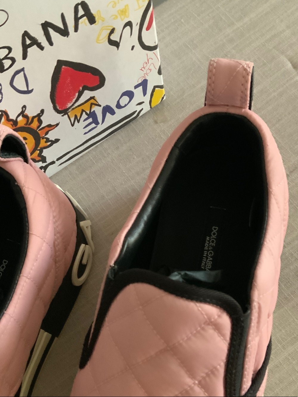 Dolce & Gabbana Pink Quilted Slip-On Sneakers with Black Trim - Picture 2 of 5